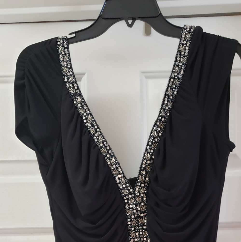 Low cut black evening dress